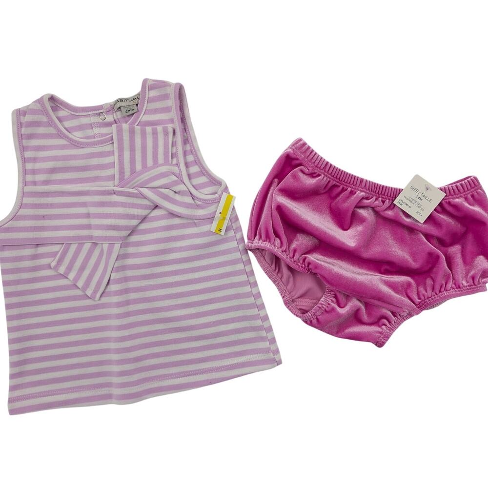 Habitual Girls Pink Striped Dress and Velvet Bloomer Shorts 24 Months - Picture 10 of 10